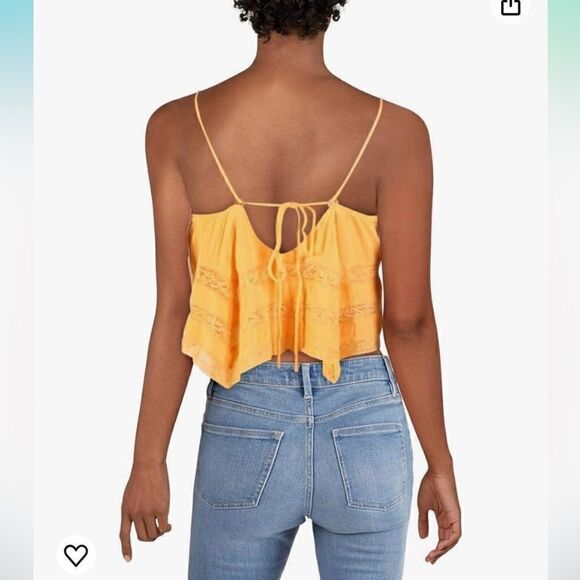 NWT Free People Womens Home Again Asymmetric Lace Trim Crop Top Orange Blouse - Picture 2 of 9